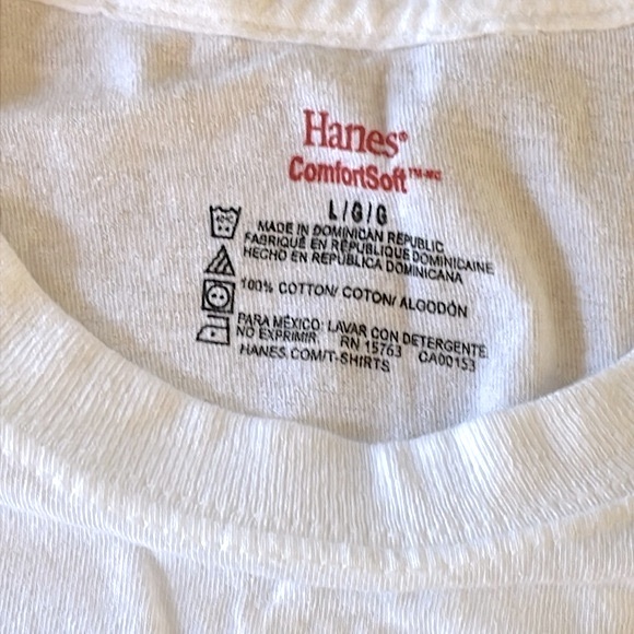 Hanes ComfortSoft White Short Sleeve Tee, Size Large - Picture 5 of 8